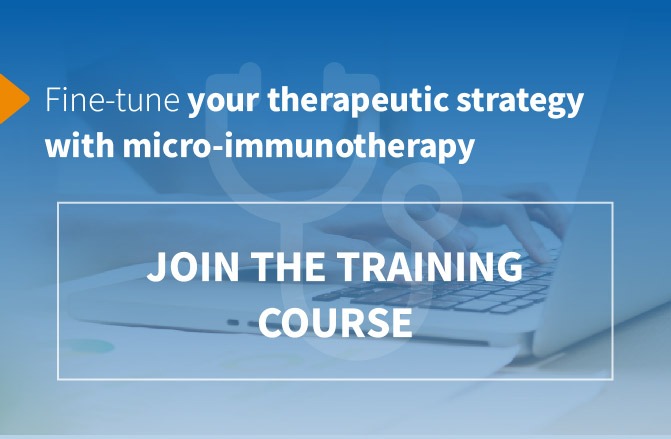 Banner: Fine-tune your therapeutic strategy with micro-immunotherapy. Join the training couse