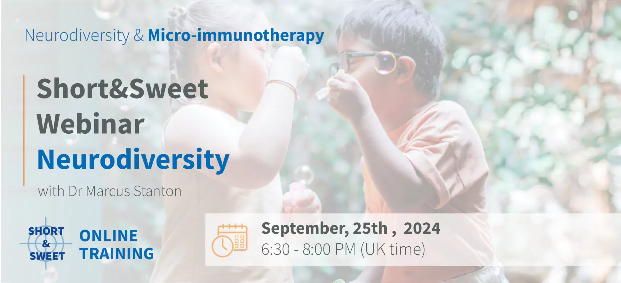 Banner-neurodiversity-september-2024 Webinar Neurodiversity and Micro-immunotherapy by Marcus Stanton